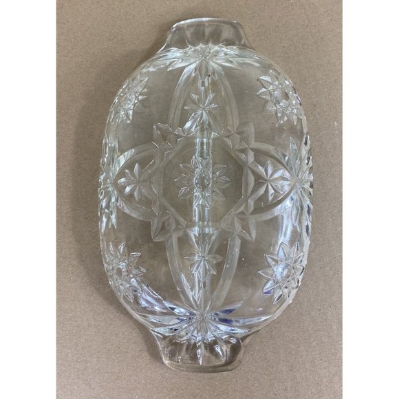 Anchor Hocking Divided Oval Relish/ Nut Dish Cut Glass Star of David EAPC - Picture 5 of 9